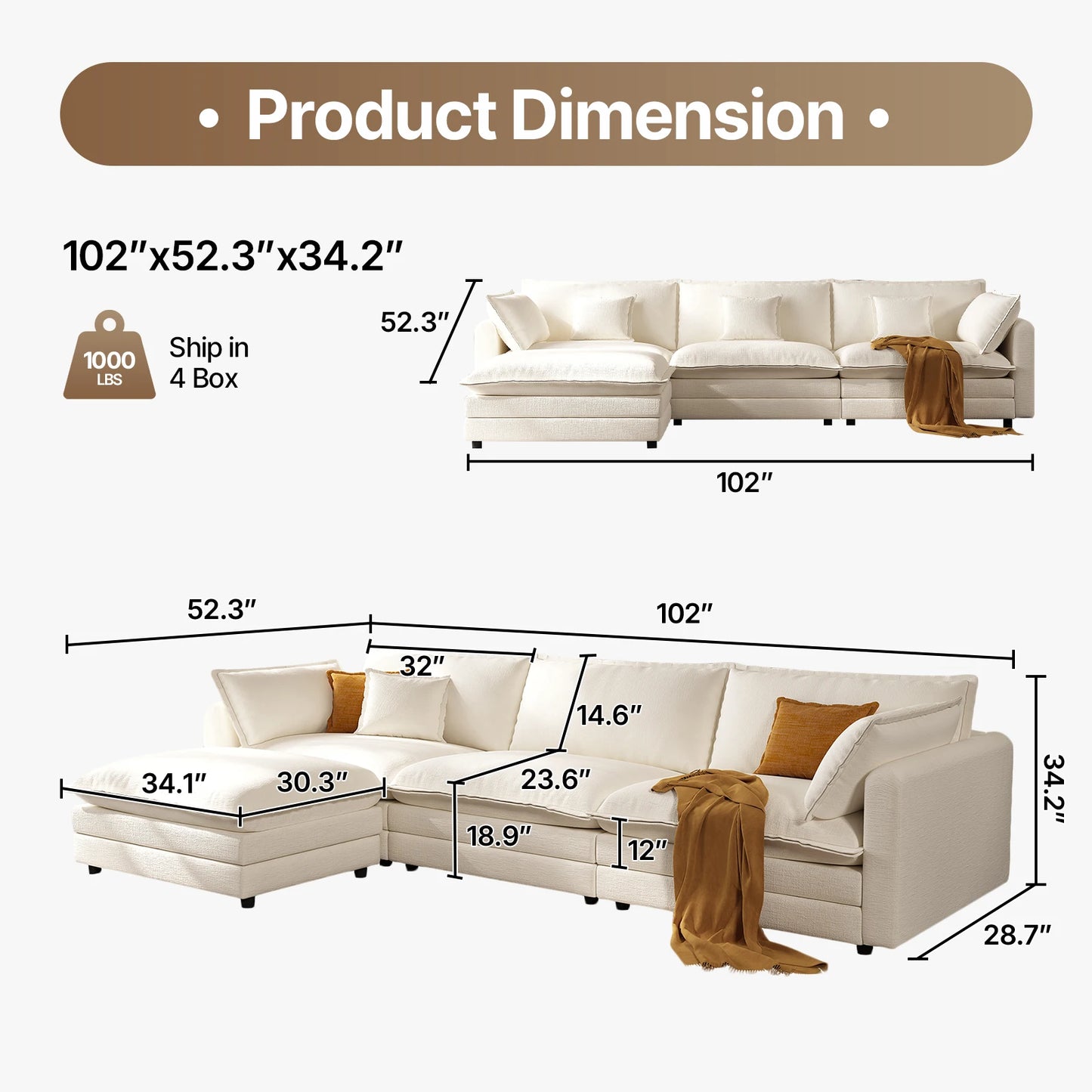 102" Modular Cloud Sectional Sofa