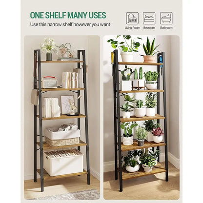 Industrial Ladder Shelf with Hooks and Storage