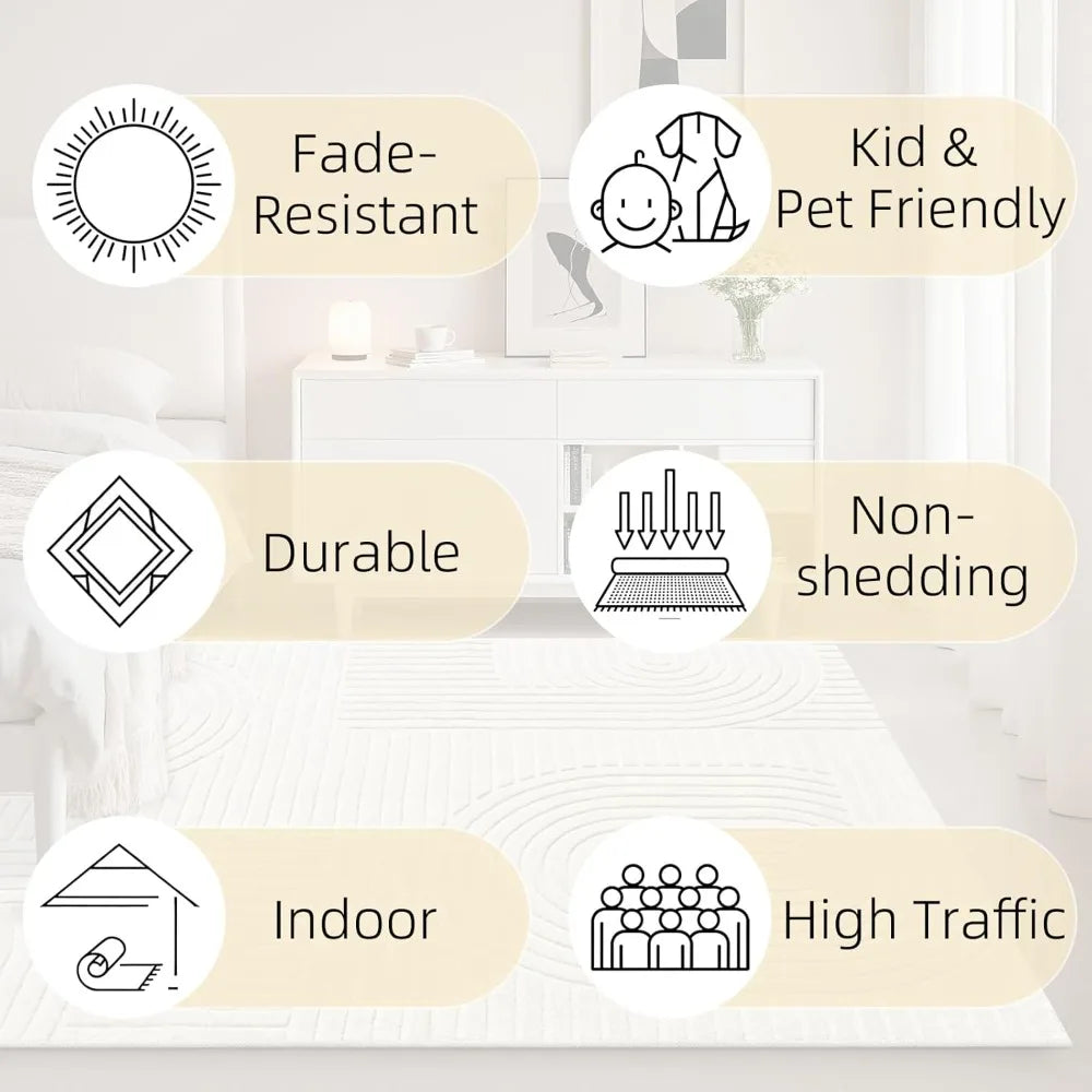 Beige Geometric Washable Area Rug, 8' x 10'