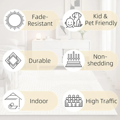 Beige Geometric Washable Area Rug, 8' x 10'