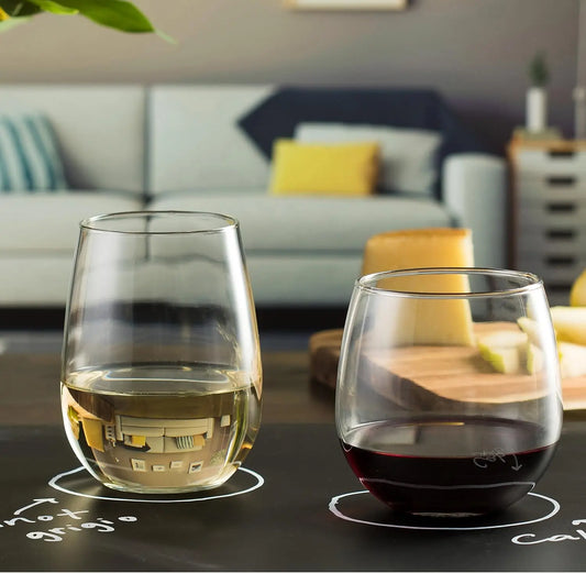 Modern Stemless Wine Glasses Set - Set of 12