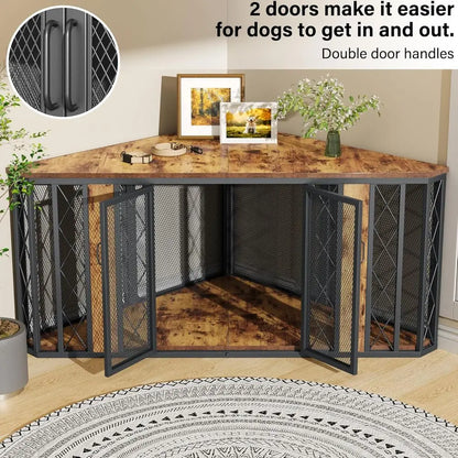 Corner Dog Crate Furniture with Metal Frame