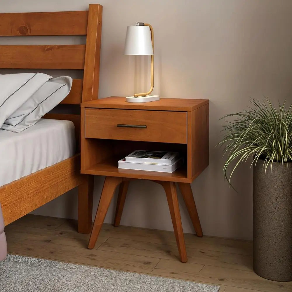 Solid Wood Nightstand with Angled Legs