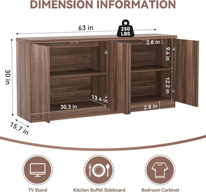 63-Inch Fluted Sideboard Cabinet with Storage