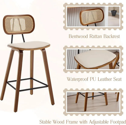 Mid-Century Rattan Bar Stools Set of 2