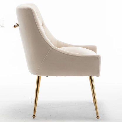 Velvet Dining Chairs with Gold Pull Accent Design