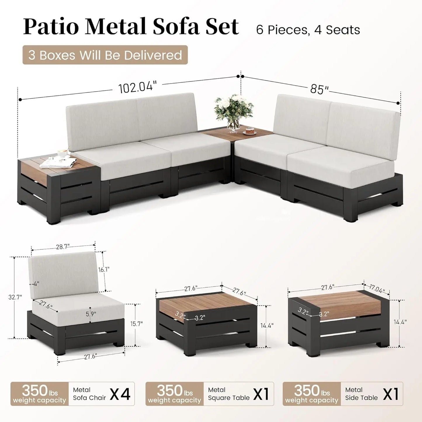 Modular Outdoor Sectional Patio Set with Cushions