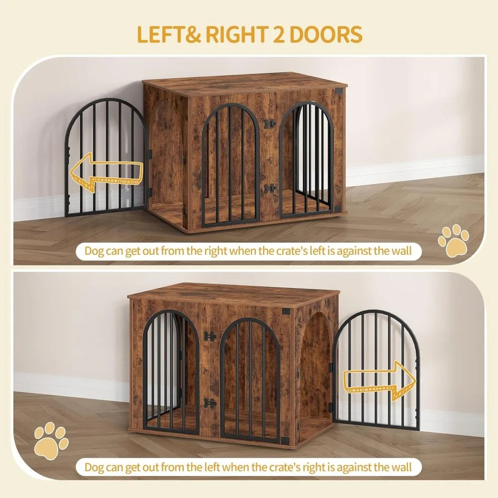 Premium Wooden Dog Crate Furniture with Arch Doors