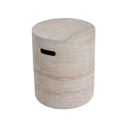 Concrete Side Table with Handles and Travertine Finish