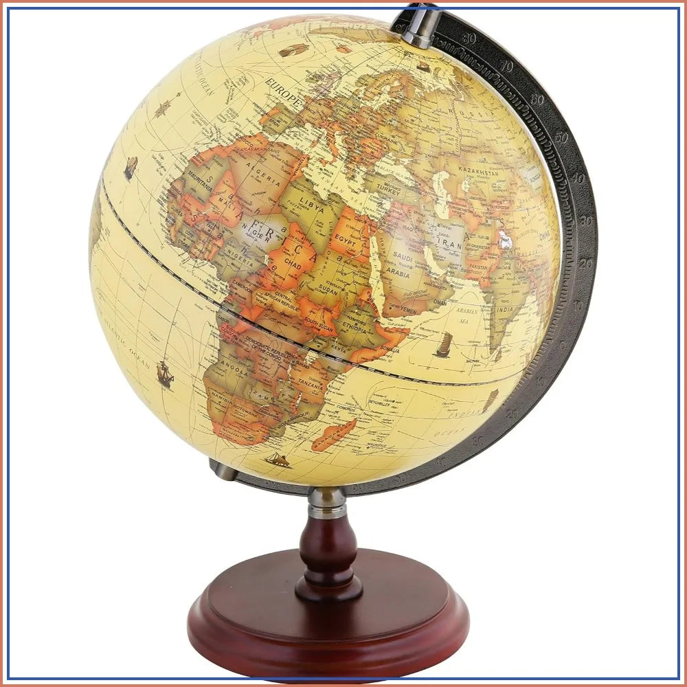Vintage World Globe with Wooden Stand