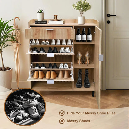 Shoe Storage Cabinet with Flip Drawers and Wave Design