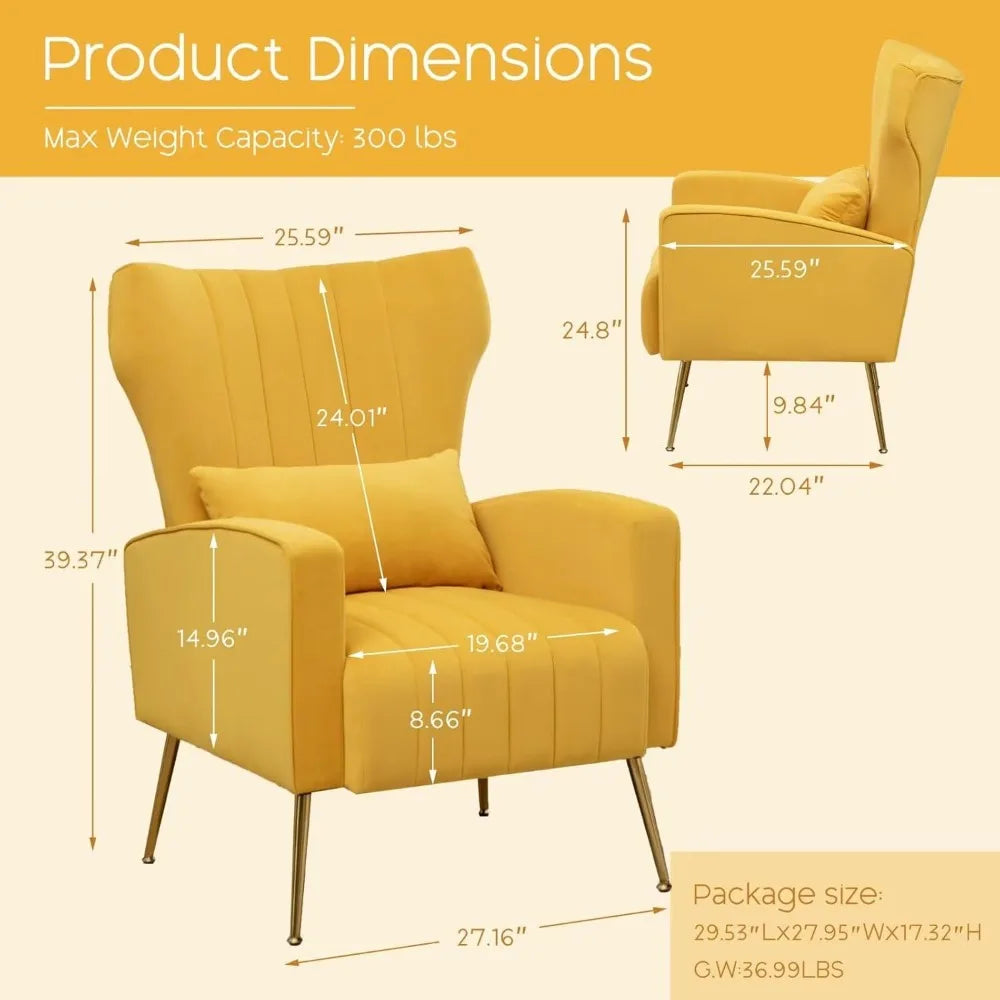 Velvet Wingback Accent Chair With Sculpted Comfort