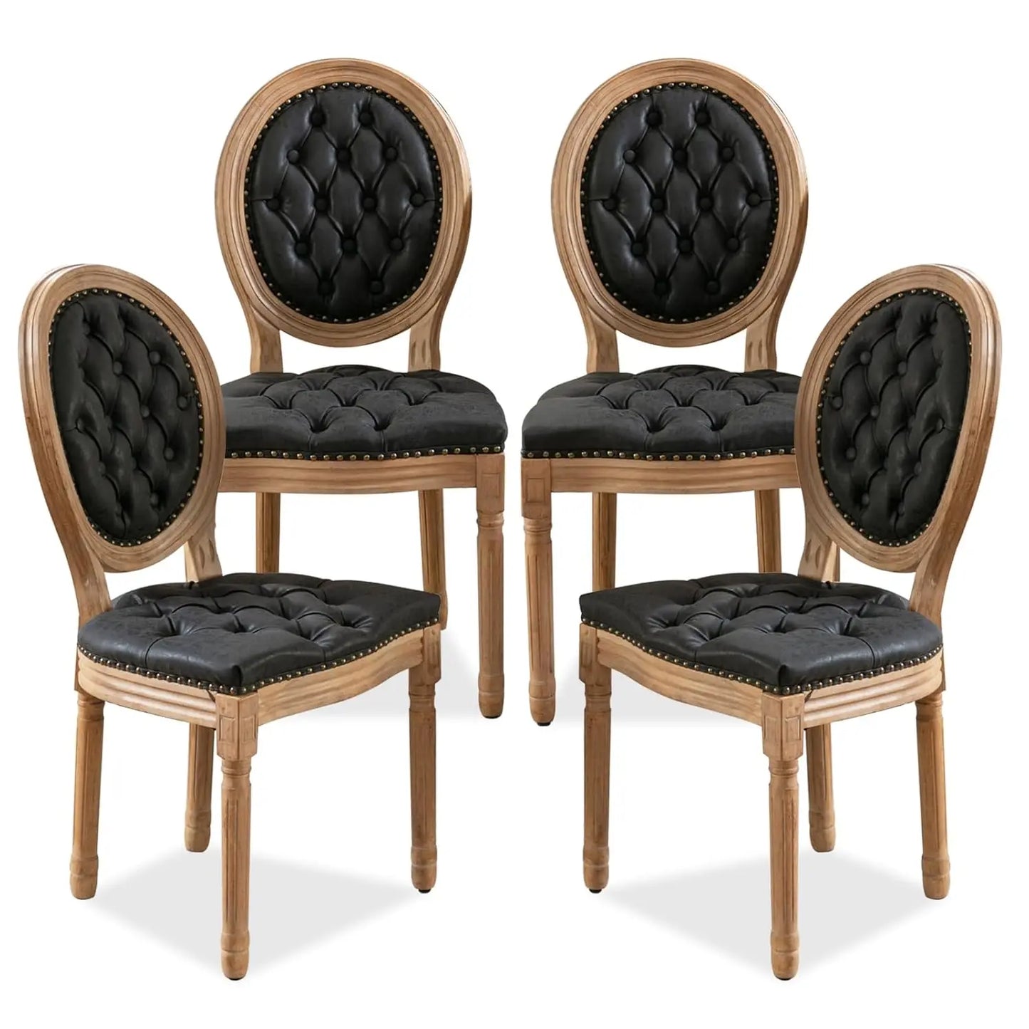 Upholstered Dining Chair with Carved Wood Detail - Set of 4