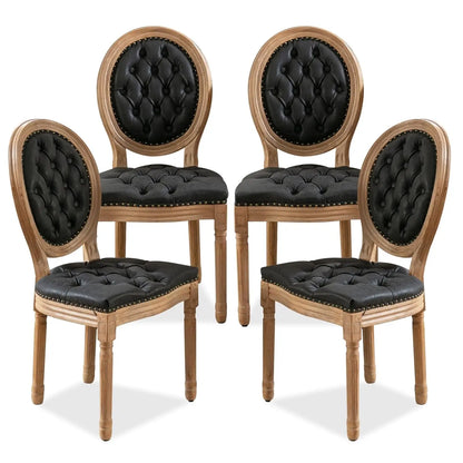 Upholstered Dining Chair with Carved Wood Detail - Set of 4