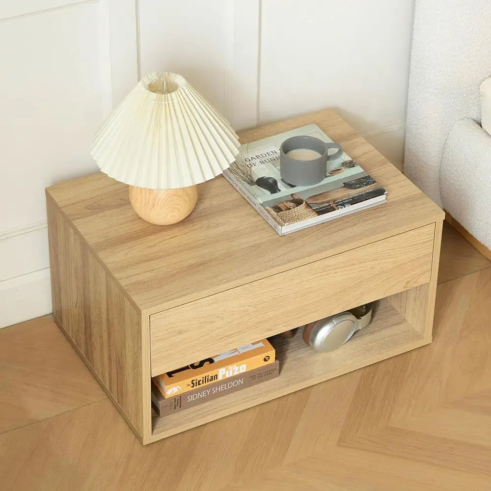 Modern Wood Nightstand with Drawer and Shelf