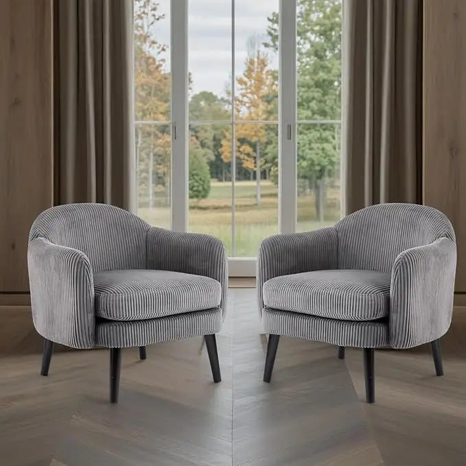 Modern Upholstered Club Accent Chairs — Set of Two