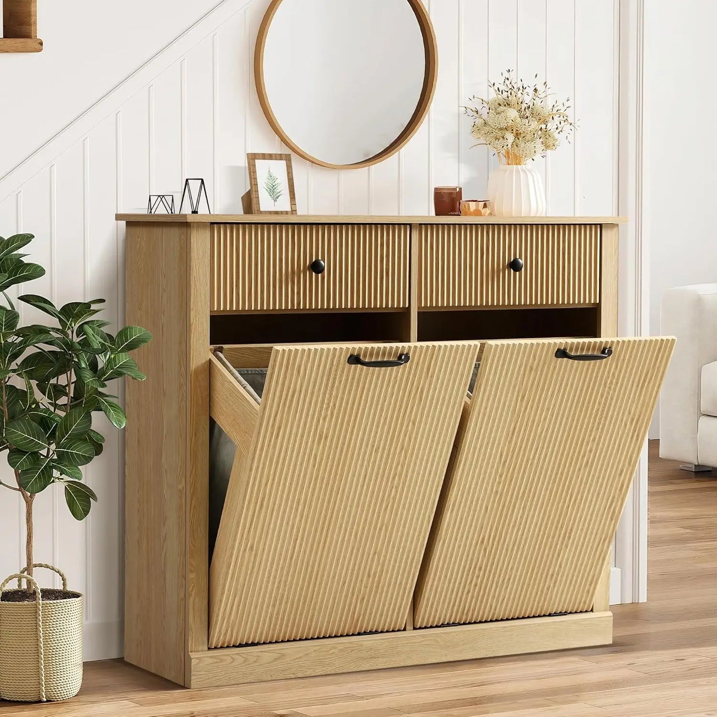 Modern Fluted Tilt-Out Laundry Cabinet
