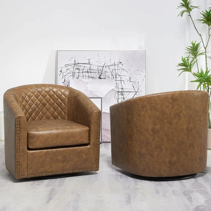Tufted Faux Leather Swivel Chair Set