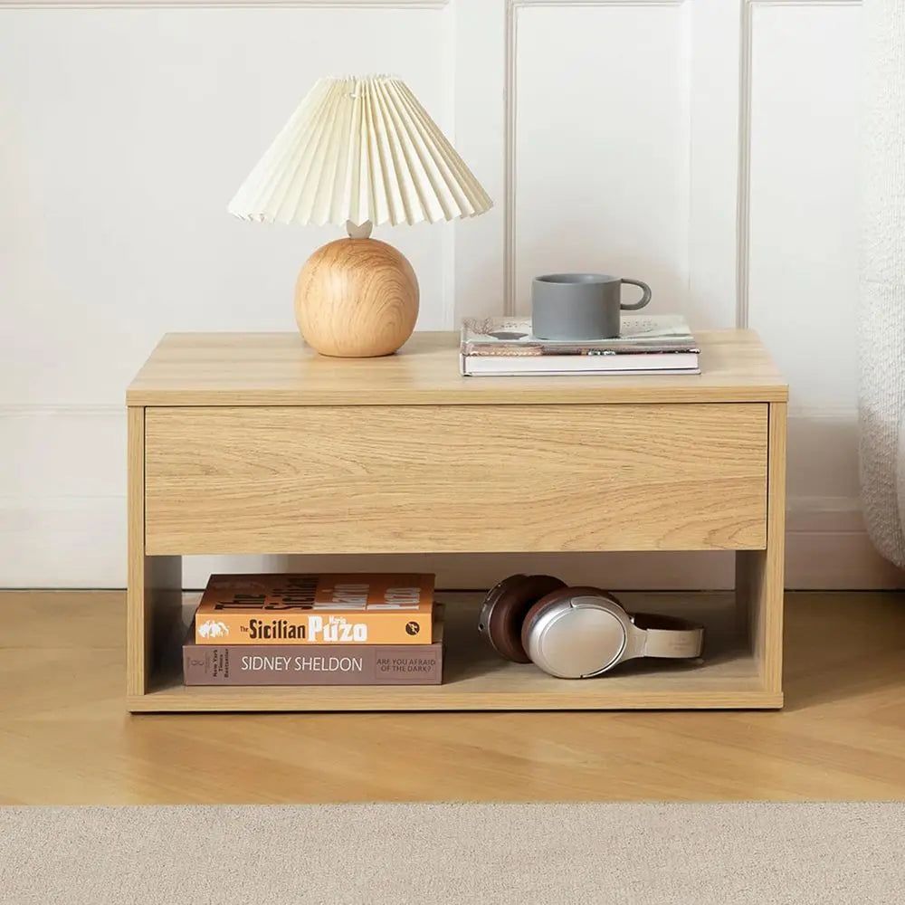 Modern Wood Nightstand with Drawer and Shelf