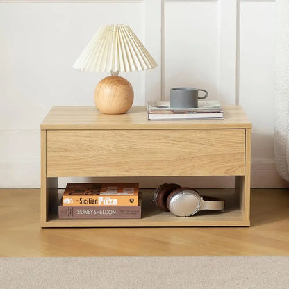 Modern Wood Nightstand with Drawer and Shelf