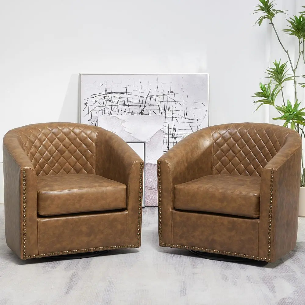 Tufted Faux Leather Swivel Chair Set