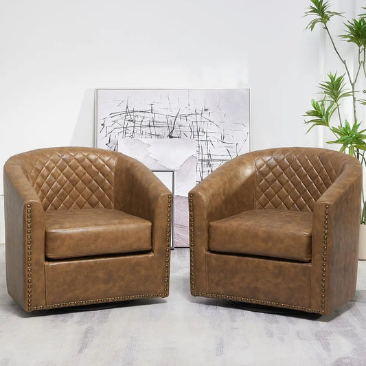 Tufted Faux Leather Swivel Chair Set