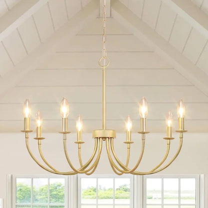 Gold Chandelier with Curved Arms and Adjustable Chain