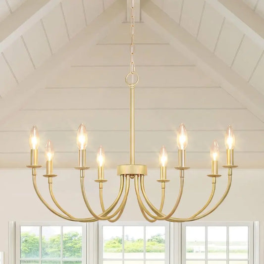 Gold Chandelier with Curved Arms and Adjustable Chain