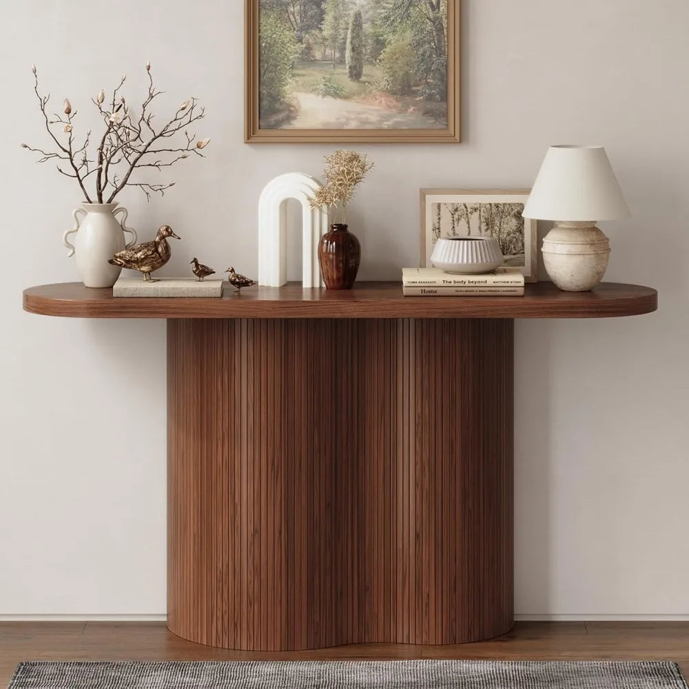 Walnut Tambour Waterfall Console Table