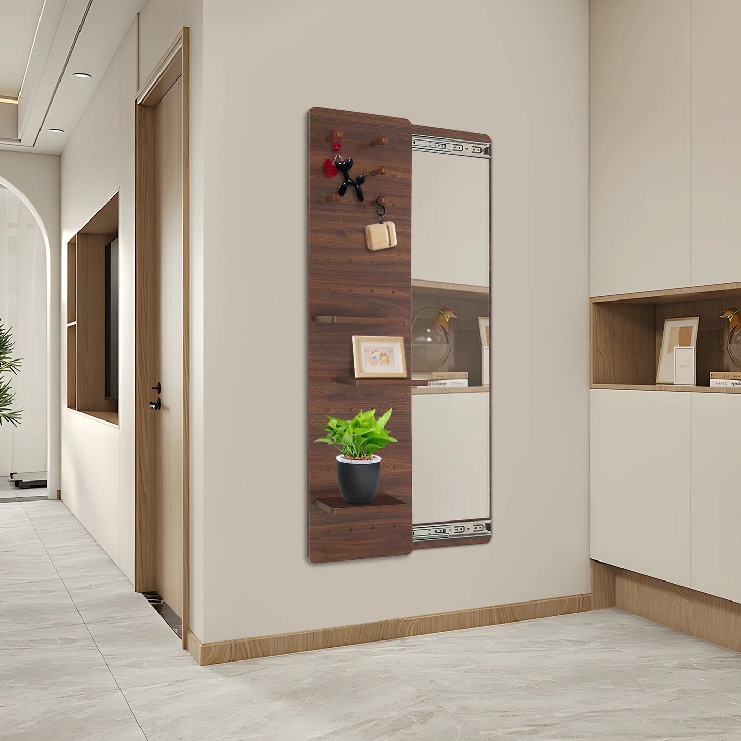 Wall-Mounted Mirror with Adjustable Storage Pegboard