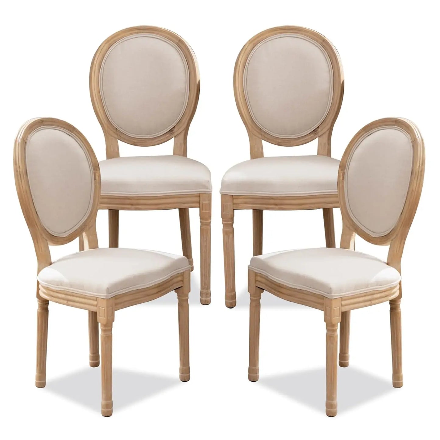 Upholstered Dining Chair with Carved Wood Detail - Set of 4