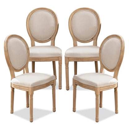 Upholstered Dining Chair with Carved Wood Detail - Set of 4
