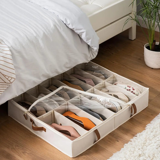 Under Bed Shoe Storage with Adjustable Dividers