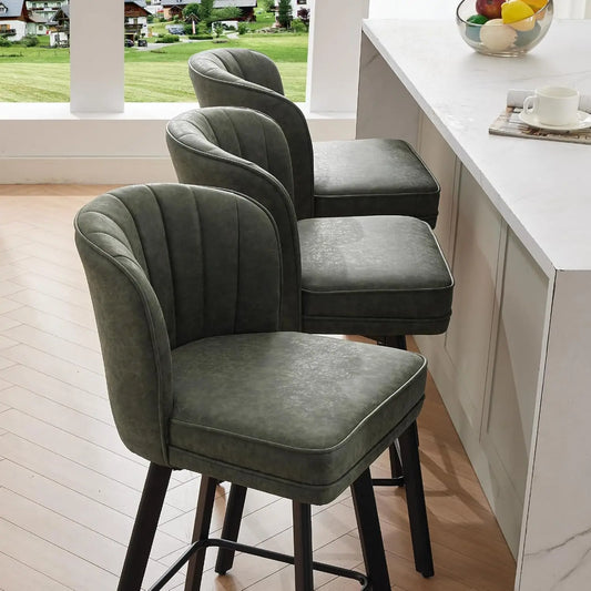 Modern Green Faux Leather Swivel Bar Stools - Set of 3