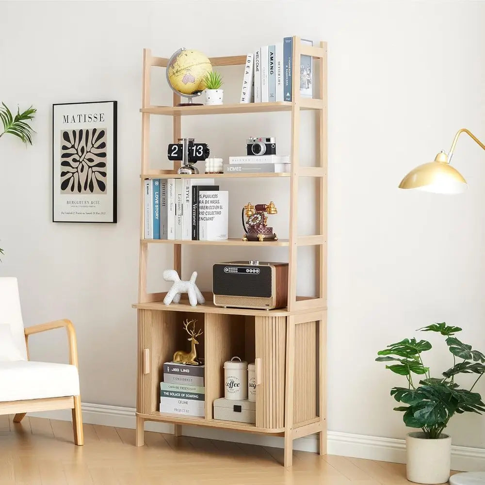 Mid-Century Bookcase with Sliding Door Storage