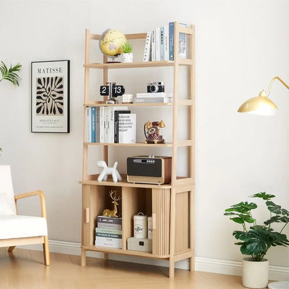 Mid-Century Bookcase with Sliding Door Storage