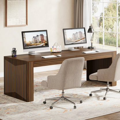 79 Inch Double Desk with Modern Wood Grain Design