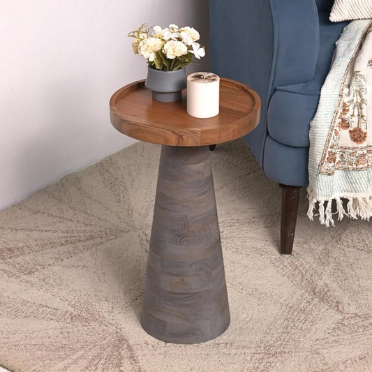 Mango Wood Accent Table with Tray Top and Pedestal Base