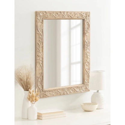 Carved Mango Wood Mirror With Decorative Frame Detail
