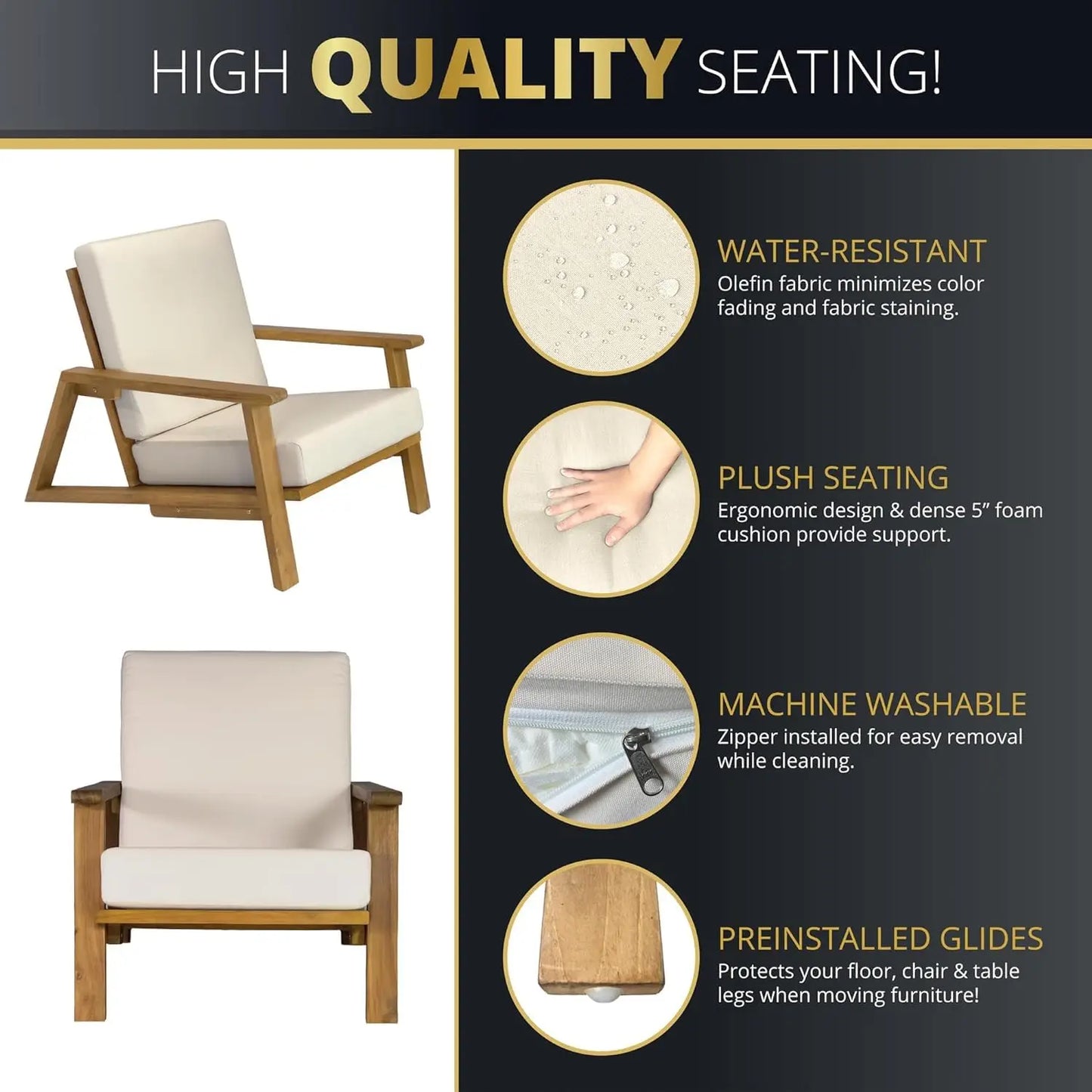 Teak Outdoor Sofa Set with Cushioned Seating and Coffee Table