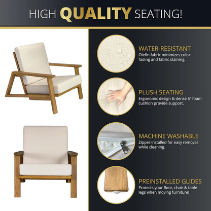 Teak Outdoor Sofa Set with Cushioned Seating and Coffee Table