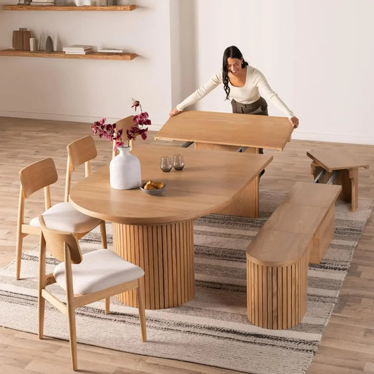 Expandable Round Dining Table Set With Hidden Storage