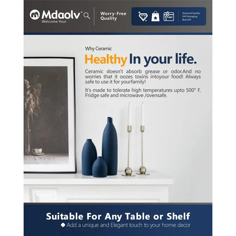 Coastal Decor Matte Blue Vase Set