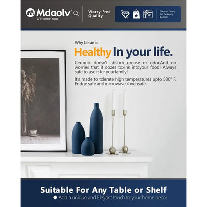 Coastal Decor Matte Blue Vase Set