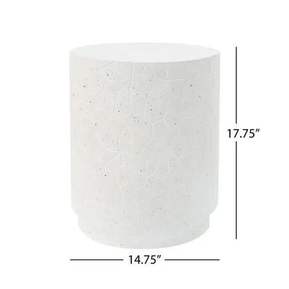 White Terrazzo Concrete Drum Accent Table