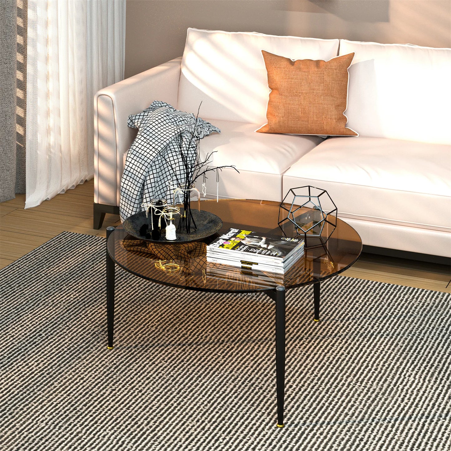 Tempered Glass Coffee Table with Metal Frame