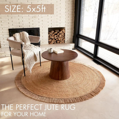 Natural Hand Woven Round Jute Area Rug