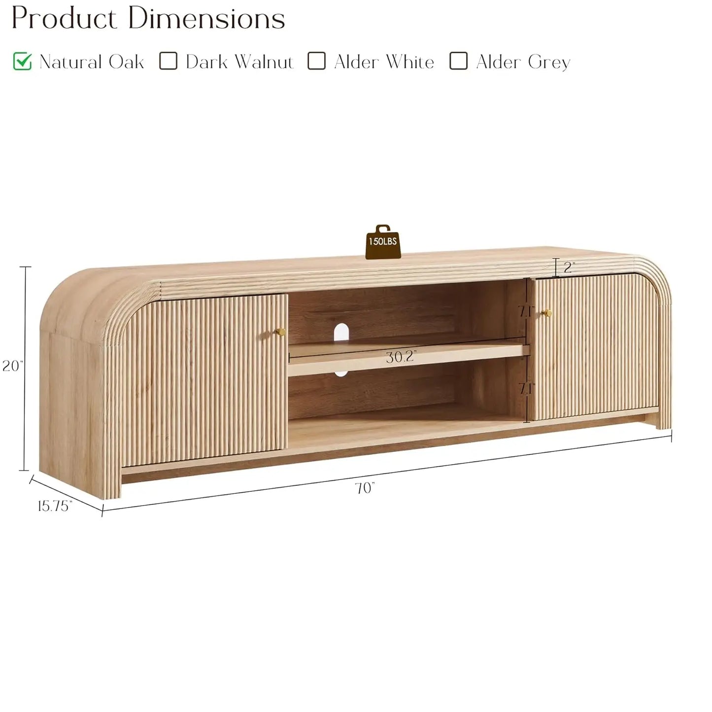 TV Stand with Gold Accents and Rounded Edge Design