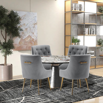 Velvet Dining Chairs with Gold Pull Accent Design