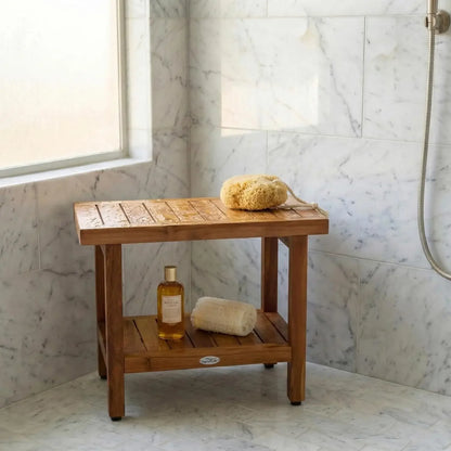 Teak Shower Bench with Shelf and Spa-Inspired Design